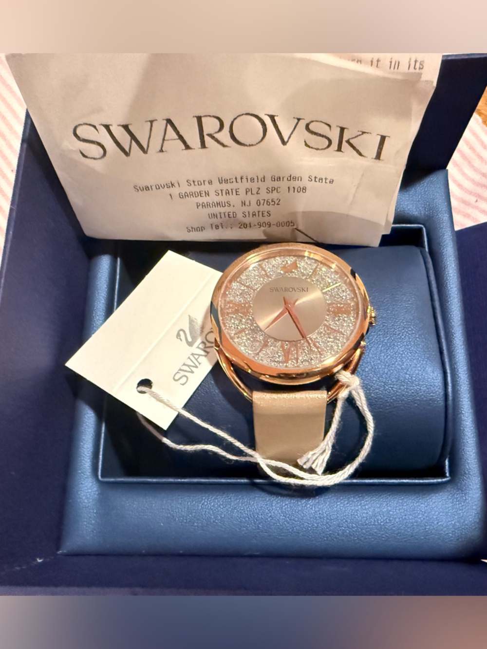 Swarovski Rose Gold Case with Champagne Strap Crystal Dial Women’s Watch